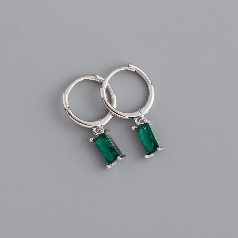 Dainty Dangle Hoop Earrings with Baguette CZ for Women Girls, Sterling Silver Small Huggie Earring with Cubic Zirconia Charm - Image 4