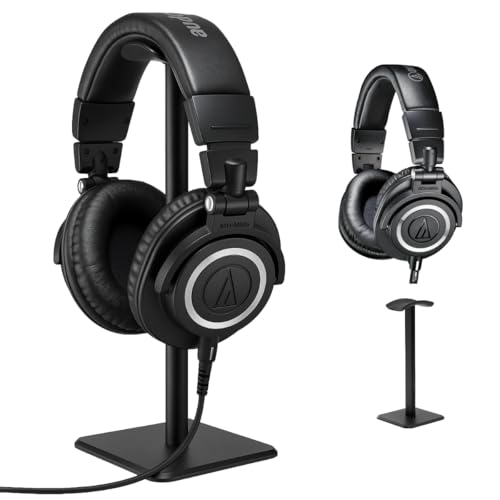 Audio-Technica ATH-M50x Professional Studio Monitor Headphones, Black. Bundled with Turnstile Audio Desktop Headphone Stand with Anti-Skid Silicone Base