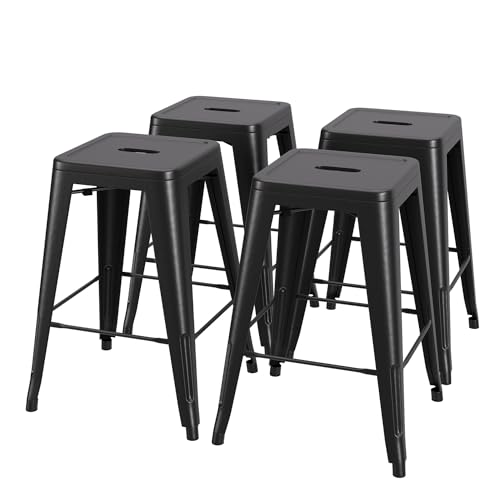 PayLessHere 24 Inch Metal Bar Stools - Set of 4 Stackable Backless Counter & Dining Chairs for Indoor Outdoor