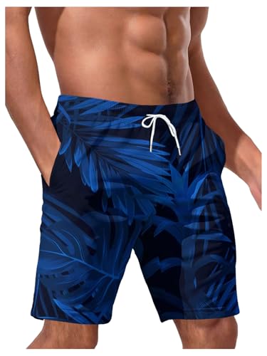 Men's Graphic Print Drawstring Waist Beach Shorts Tropical Summer Swim Trunks Swimwear