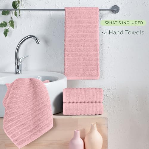 Image of Elegant Comfort Luxury 100% Turkish Cotton Corduroy Ribbed 4 Pack Hand Towel Set 16 x 28 Inch - Absorbent, Super Soft, Quick Dry, Premium Towels for Bathroom, Gym, Spa and Hotel Use, Dusty Rose