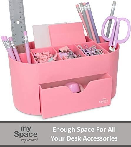 My Space Organizers Pink Desk Organizer for Office Supplies and Desk Accessories - Pen Holder Desktop Organization for Room College Dorm Home School (Pink) - Thumbnail 2