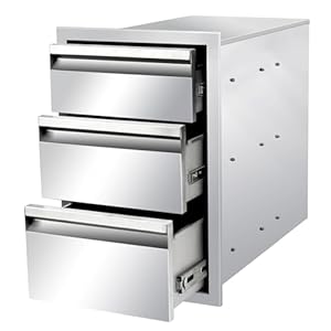Outdoor Kitchen Drawers 14" W x 21" H x 23" D Triple BBQ Drawers Stainless Steel Built-in Drawer for Outdoor Kitchen Island, Patio Grill Station Outdoor Kitchen Drawers 14 W x 21 H x 23 D Triple BBQ Drawers Stainless Steel Built in Drawer for Outdoor Kitchen Island Patio Grill Station
