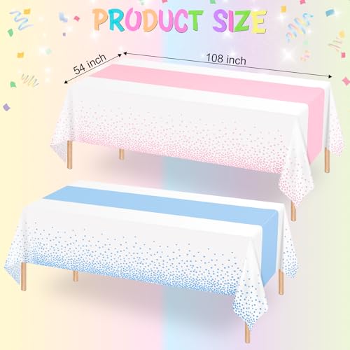 Image of WNINK 4 Pack Pink and Blue Tablecloths, Gender Reveal Disposable Plastic Waterproof Table Cover for Boy or Girl Gender Reveal Party, Baby Shower, Birthday Party Decorations 54 inch x 108 inch