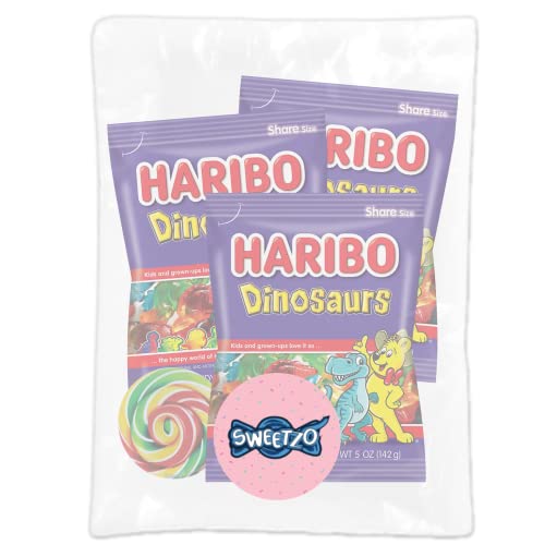 Haribo Dinosaur Gummies, Themed Gummy Candy For Birthday Party Favors And Goodie Bag Fillers, Fruit Flavored Assorted Gummy Candies, Pack Of 3 #TOP6