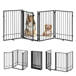 HIDOG Metal Freestanding Dog Gate with Door, Extra Wide 205cm, Height 78 cm Foldable Dog Gates for Doorways, Tall Dog Fence Indoor Outdoor Pet Gates, 4 Panels Pet Barrier for Stairs Hallways, Black
