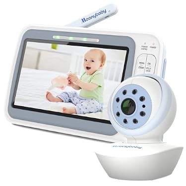 AMAZON - Moonybaby EMF Reduction Baby Monitor with Remote Pan Tilt Camera, QuadView 50, 20 Days Battery Life, 5″ HD 720p, No WiFi, Split Screen, 1000ft Range, 2-Way Audio, Lullabies, VOX/Voice Activation
