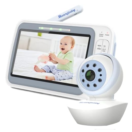 Moonybaby EMF Reduction Long Range Baby Monitor with A.N.R. (Auto Noise Reduce), 720P HD Resolution 5" Display, Pan and Tilt Zoom Camera, Model: QuadView50