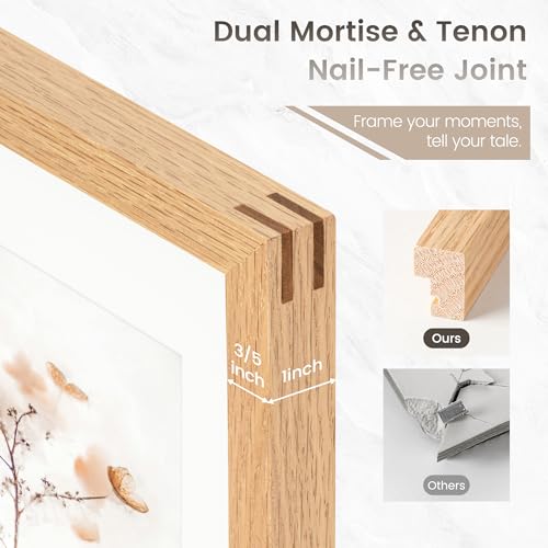 Image of 11x14 Picture Frame Set of 3, USA-Sourced Natural Oak Wood Photo Collage Frame with HD Tempered Glass, Modern Simple 11 x 14 Wooden Frame Matted to 8x10, Vertical & Horizontal Wall Hanging Display
