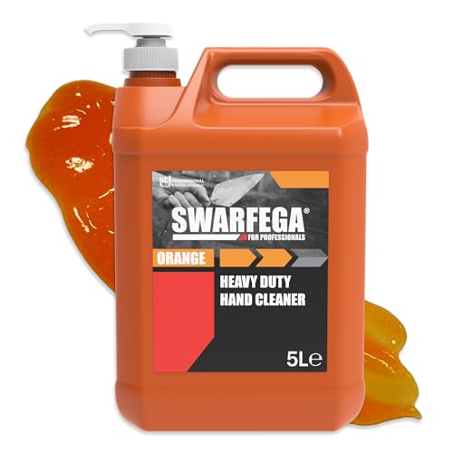Swarfega Orange Heavy Duty Hand Cleaner 5L for Trades People with NonAbrasive Scrubbing Agents Against Oil Grease & Industrial Dirt Hygienic Pump System for Professional Use Only