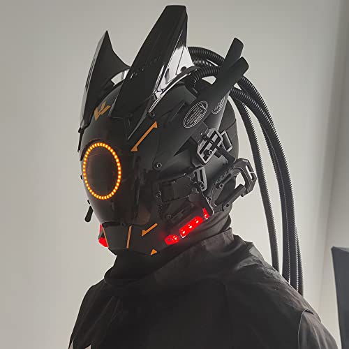 Image of KYEDAY Punk Mask Cosplay for Men, Round Light with Braids Mask Cosplay Halloween Fit Party Music Festival Accessories