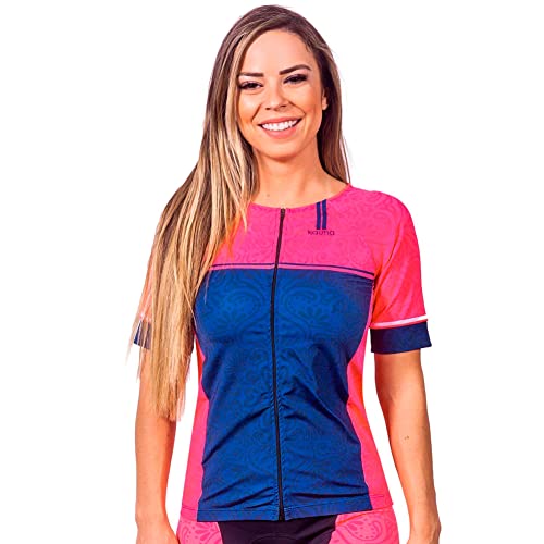 KIT TRIATHLON TOP COM MANGAS E BERMUDA ELITE PINK FLOWER UV 50+ KAUNA (Top PP | Bermuda PP)
