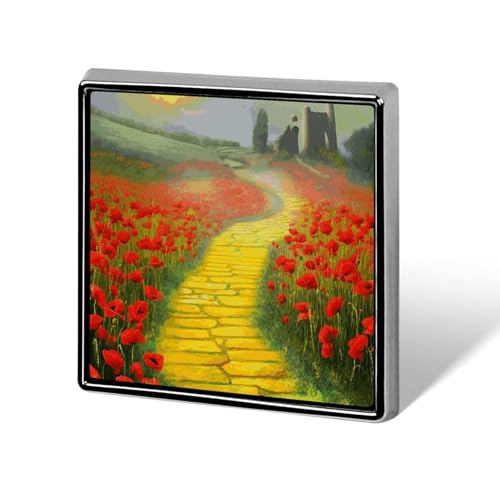 Square Lapel Pins Metal Square Brooceh Badge for Backpacks Or Lapels, Valentine Pin, Poppies Field Yellow Brick Road Printed Square Pins