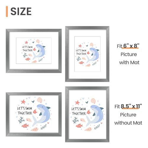 Image of upsimples 8.5 By 11 Picture Frame, Display Pictures 6x8 with Mat or 8.5 x 11 Without, Wall Hanging Photo Frames, Metallic Gray, 1 Pack