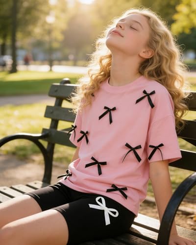 Image of Kids Girl Clothes Heart Print Short Sleeve Top and Shorts Cute Girl Summer Outfits Short Set
