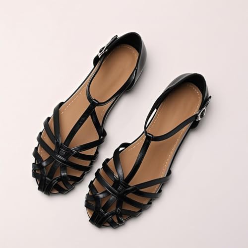 Women Closed Round Toe Low Chunky Braided Caged Sandals Fashion Strappy Comfortable Ankle Strap Flat Gladiator Dressy Roman Sandal For Casual Walking4