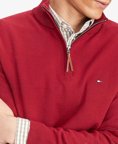 Tommy Hilfiger Mens 1/4 Zip Mockneck-Sweatshirt Sweater, Rhubarb, X-Large US3