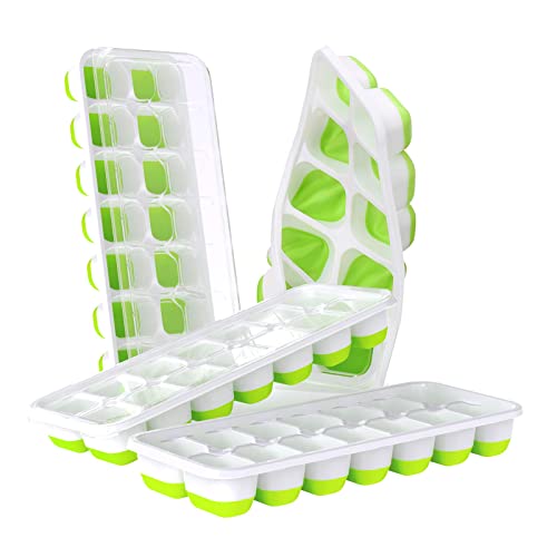 DOQAUS Ice Cube Tray Silicone [4 PACK Ice Trays for Freezer with Non-Spill Lids] Ice Cube Maker Tray [LFGB Certified BPA Free Moulds] for Freezing Baby Food Whiskey Cocktailand Other Drink