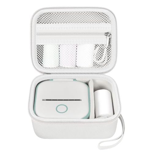 Image of ANKHOH Label Maker Case for Memoking T02 / for Phomemo M02 / M02S / M02 Pro / Q30S / for Ponek Mini Pocket Printer, Portable Sticker Printer Storage Holder Organizer Bag Paper&USB Cables, Box Only (White)