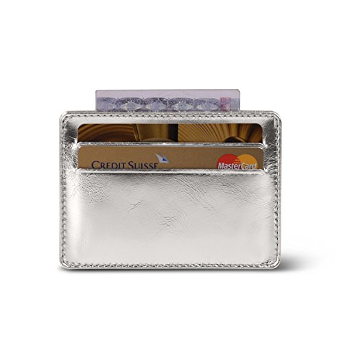 Lucrin - Estuche horizontal para 4 tarjetas con bolsillo central - Dinero - Piel Brillante