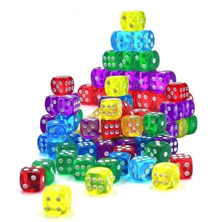 Regy 6 Sided Dice Set Arylic Multicolor Transparent Dice for DND, MTG, RPG, Tenzi, Yahtze, Bunco, Table Borad Games, Math Teaching (Pack of 10pcs)
