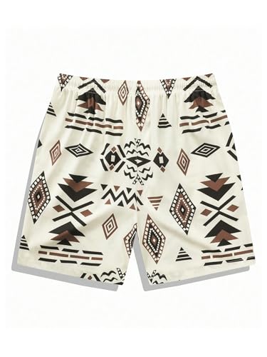 WDIRARA Men's Geometric Graphic Swim Trunks Drawstring Waist Vacation Beach Shorts2