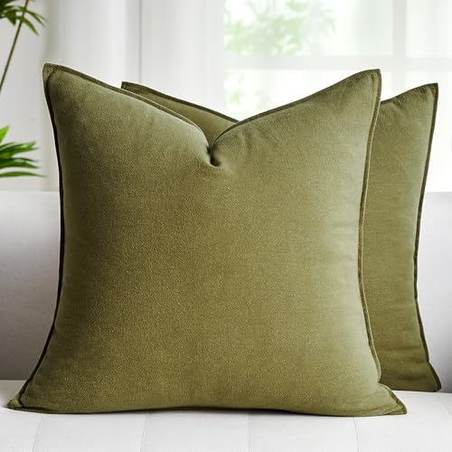 Olive Green Cushion Covers 45 x 45 Cotton Linen Decorative Throw ...