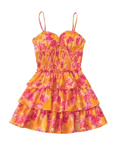 Floerns Women's Floral Print Sundress Sleeveless Tiered Layered V...