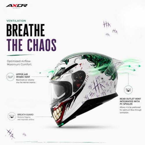 Image of Axor Apex Dc Joker ISI ECE DOT Certified Full Face Dual Visor Helmet for Men and Women with Pinlock Fitted Outer Clear Visor and Inner Smoke Sun Visor (with Extra Irridium Blue Visor) White Green(L)