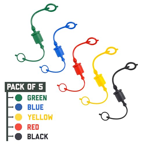 (5 Set) 1/2 ISO A Tractor Hydraulic Hose Caps and Plugs Couplers Male Dust Cap and Female Cover, Quick Disconnects Port Fitting With Retention Ring Keeps Cap Attached to Hose (5 Colors)