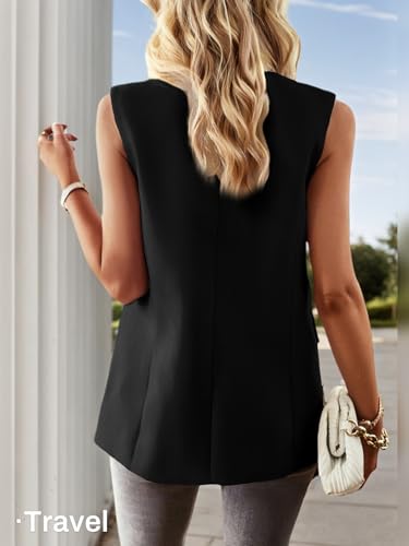 Mina Self 2025 Women's Summer Sleeveless Vest Tops - Lightweight Casual Double-Breasted Loose Work Office Blazer With Pockets3