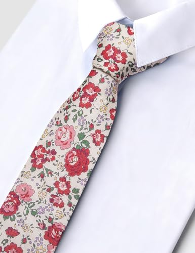 Image of Barry.Wang 100% Cotton Floral Ties for Men 63 inch Extra Long Necktie Clip | Fashion Cotton Printed Neckties,Wildflower 2.76 inch Ties Skinny,Gift Box,Groomsmen Wedding Engagement Graduation