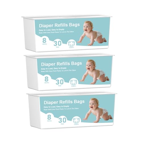 Image of Diaper Pail Refills Bags Compatible with Genie Easy Roll Signature Diaper Pails,Lasts Up to 8 Months,7-Layer Odor-Barrier Technology, 3-Pack (90 Bags)