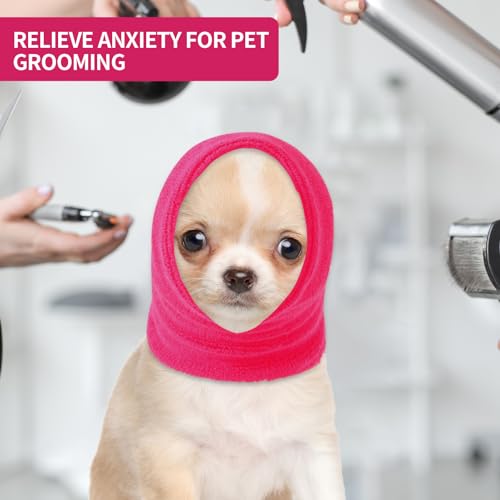 Image of Dog Calming Hoodie Cat Anxiety Relief Cover,Double Layer Thickened Pet Ears Protector Soft Elastic Neck Band Noise Cancelling Ear Muffs for Grooming,Force Drying,Bath,Fireworks (Pink, Small)