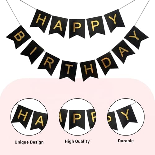 Image of Party Propz Black and White Birthday Decoration Kit - 41 Pcs, Happy Birthday Banner, Balloons, Photo Frames with Clips, Elegant Birthday Decoration Kit for Kids & Adults