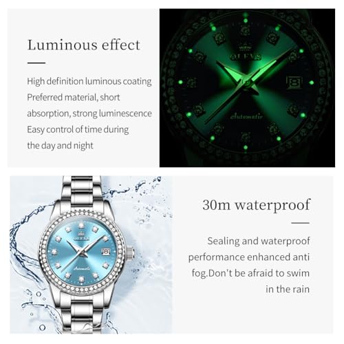 Image of OLEVS Womens Automatic Watch Gold Luxury Diamond Self Winding Ladies Wrist Watches Waterproof Luminous Date