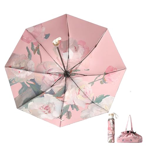 Parapluie pliable compact contre le vent et les UV motif pivoine