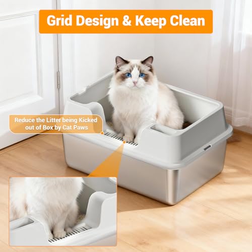 Arenero grande para gatos 24.6 pulgadas beige semi cerrado miniatura 4