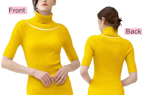 Image of v28 Women Turtleneck 1 /2 Half Sleeve Highly Stretchy Ribbed Knit Fitted Sweater