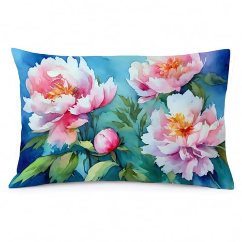 Caroline's Treasures DAC1593PILLOWCASE Peonies in Watercolor Fabric Standard Pillowcase Lightweight Super Soft Easy Care Decorative Artwork Pillowcase, Standard