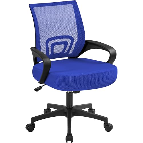 Yaheetech Sedia Ufficio da Scrivania Ergonomica in Rete Traspirante Girevole Reclinabile Regolabile in Altezza con Ruote e Braccioli Portata 136 kg Blu