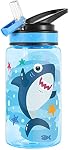 Bouteille d'eau mignonne pour les enfants école de garçons, BPA Gratuit, preuve de fuite, boucle de transport, facile à nettoyer, 15oz - Requin