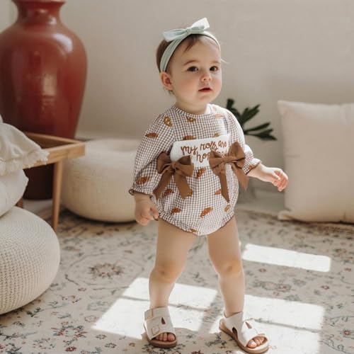 Baby Girl Thanksgiving Outfit Plaid My Rolls Are Homemade Long Sleeve Smocked Bubble Romper Newborn Fall Clothes3