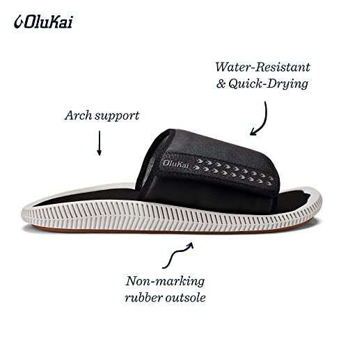 Olukai Ulele 'Olu Men's Slide Sandals, Water-Resistant & French Terry Lined, Comfort Fit & Wet Grip Rubber Soles, Black/Black, 9 #TOP3