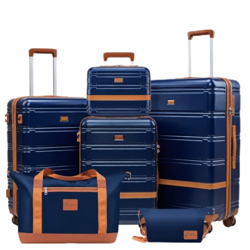 Image of NEISIA Luggage Sets with spinner wheels, PC+ABS Hard Shell Travel Luggage,Lightweight Carry-on suitcases with TSA Lock,YKK Zippers (Navy(N), 6 piece sets (14 /20 /24 /28 /DB /TB)