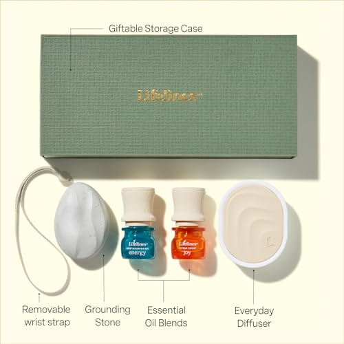 Lifelines Sensory Immersion Gift Set, Includes Grounding Stone Fidget, Everyday Diffuser, and Two Bottles of Lifelines Essential Oil Blend in Gift Box - Thumbnail 2