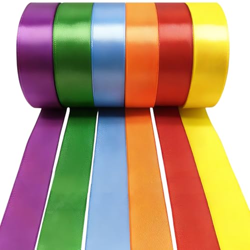 Seidenbänder Bunt 6 Farben Geschenkband 25mm x 22m Maibaum Bänder Satinband Regenbogen Schleifenband Hochzeit Bunte Bänder Breit Für Maibaum Frühling Garten Party Hochzeit Basteln & Geschenke
