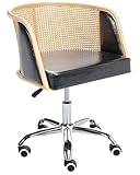 Beliani Silla de Oficina Retro de Piel sintética Respaldo de ratán sintético Trenza vienesa giratoria Ajustable Negro Elkhart