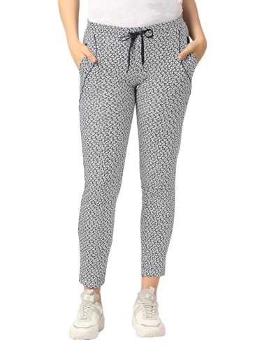 Image of Lovable Women's Cotton Printed Ankle Length Elastic-Drawstring clouser Side Pockets Printed Relaxed Fit Yoga and Track Pant-NEO Classic Track-Print ST-BK