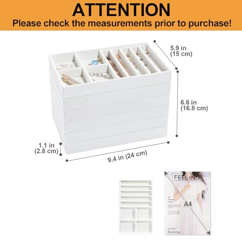 Image of ProCase Stackable Jewelry Organizer Trays for Drawers, Jewelry Drawer Inserts Container Display Case Storage for Earring Necklace Rings Bracelet with Removable Dividers -Warmwhite, 6 Layers